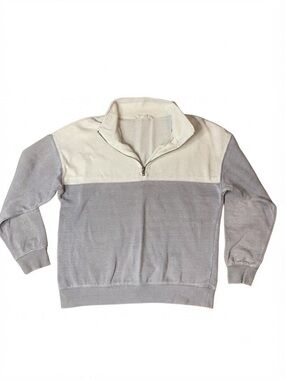 HIPPIE ROSE Colorblock Quarter Zip Sweatshirt Grey White M Pullover